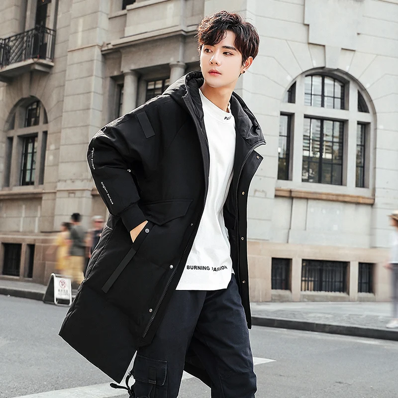 2022 New brand wind down jacket men's long tide thickened slim winter down jacket white duck dow casualn hooded warm coat