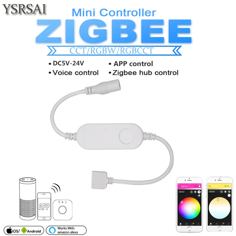 DC5V 12V 24V RGB + ССТ/RGBW/CW Zigbee мини умная Светодиодная лента Управление Голос для эхо