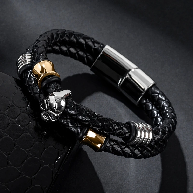 Модные мужские браслеты из натуральной кожи панк череп очаровательные манжеты