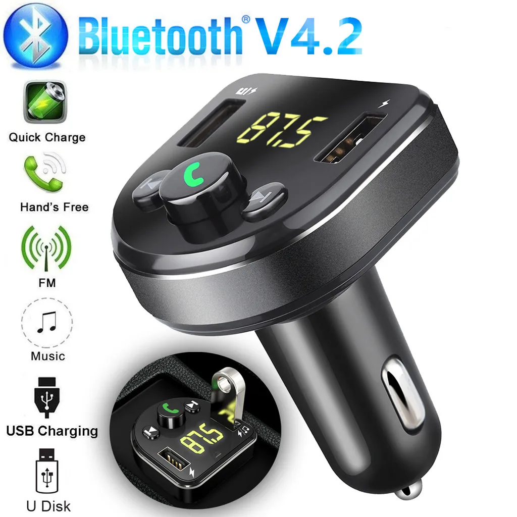 

Bluetooth Car USB Charger Car Kit Handsfree Wireless Radio Adapter FM Transmitter LCD MP3 Player USB Charger 5V/2.1A Hands Free