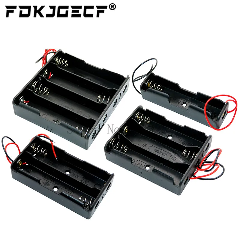 Black Plastic 1x 2x 3x 4x 18650 Battery Storage Box Case 1 2 3 4 Slot Way DIY Batteries Clip Holder Container With Wire Lead Pin