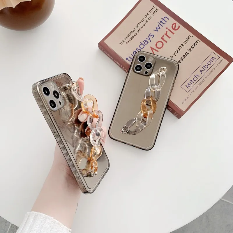 

Retro side love black mirror amber bracelet full edge case For iphone 12 mini X Xr XS 11 pro Max 7 8 plus Back cover