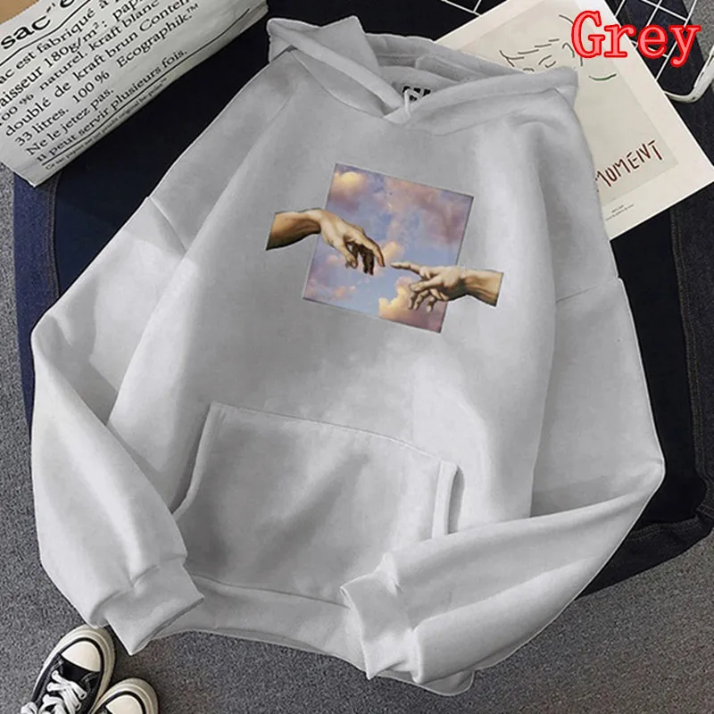 

New autumn and winter hoodie creative classic two-hand touch printing fashion casual sportswear loose lovers long-sleeved sweate