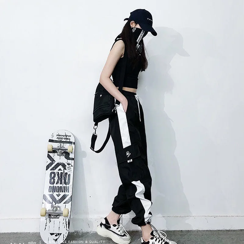 

Sweatpants Women Cargo Pants Black White Letter Print Joggers Women Pants korean Style Trousers Pantalon Femme Spodnie Damskie