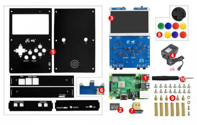 (US) with 3B plus Raspberry Pi GamePi43 портативная Ретро игровая консоль на основе - Комплект: (US) with 3B plus