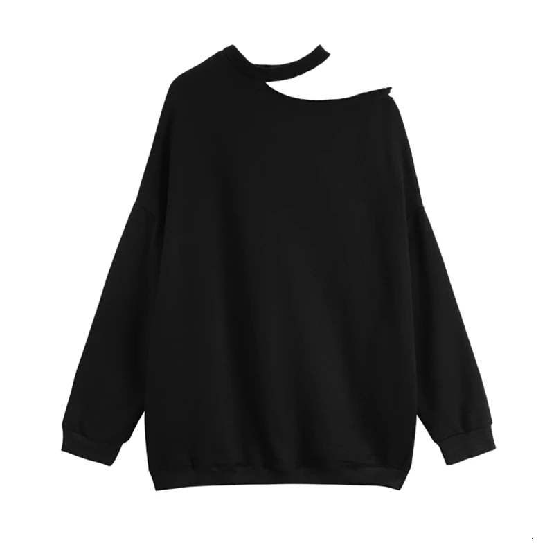 TWOTWINSTYLE Женская Толстовка на одно плечо, с круглым вырезом, с длинными рукавами, толстовки оверсайз, Женская Осенняя мода, Новинка