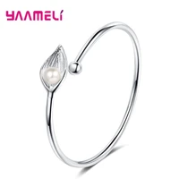 fashion 925 sterling silver freshwater pearl bracelet bangle trendy leaf cuff for women girl party wedding party jewelry