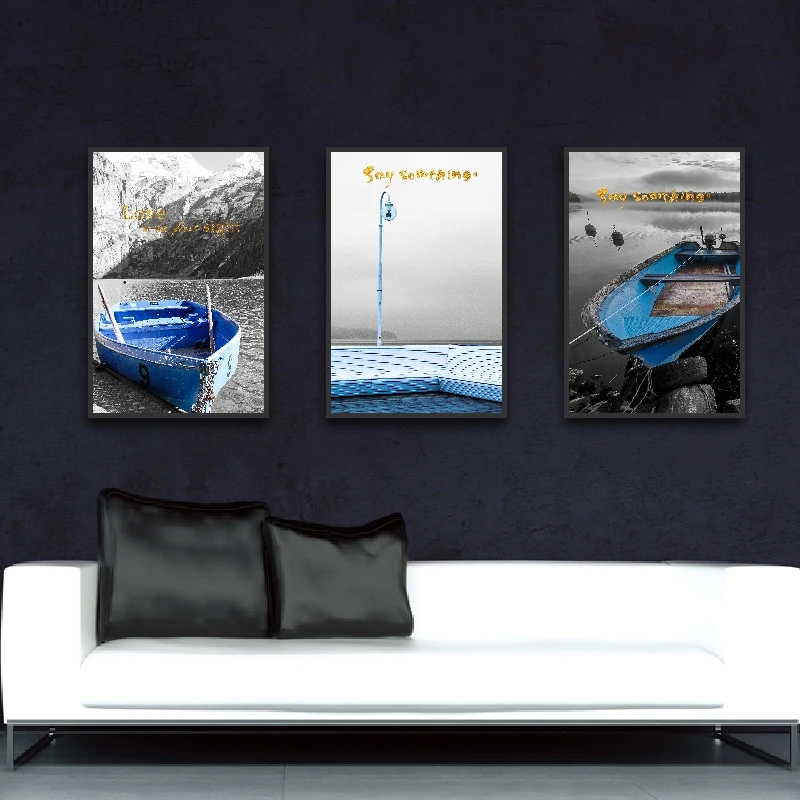 

Abstract Modern Style Golden English Letters Grey Mountain and Lake Wall Art Canvas Painting for Living Room Corridor Decoration