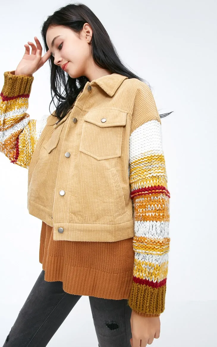 Vero Moda женский уличный стиль Вельветовая вязаная куртка с рукавами | 319117501