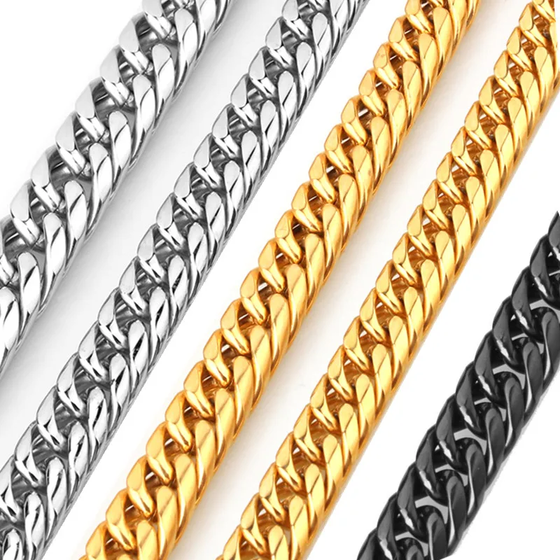 

Men Boys Silver Color/Gold Color/Black Color Stainless Steel Double Curb Cuban Link Chain Necklace Choker 9/11/13/16/20mm