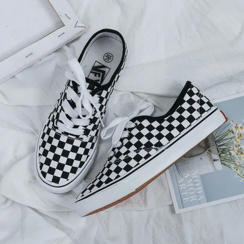 

Sneakers Women Flat Shoes Female 2020 Plaid Canvas Casual Lace-up Breathable Mesh Sneakers Ladies Shoes Women Walking Shoes
