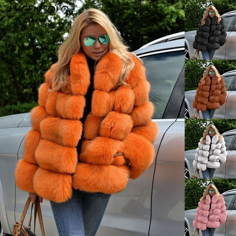 

Faux Fur Women Winter Warm Coat Luxury Faux Rabbit Hair Long Sleeve Jacket Elegant Short Cardigan Solid Lady Coats Lugentolo