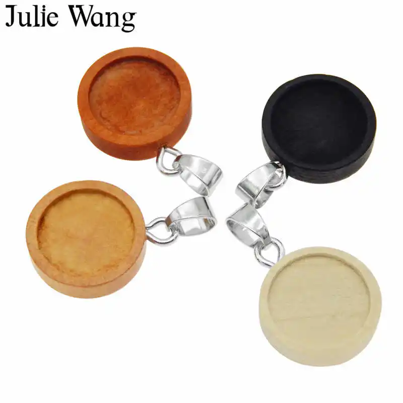 Julie Wang 4 шт. деревянная круглая основа для кабошона настройки с крючками подвески