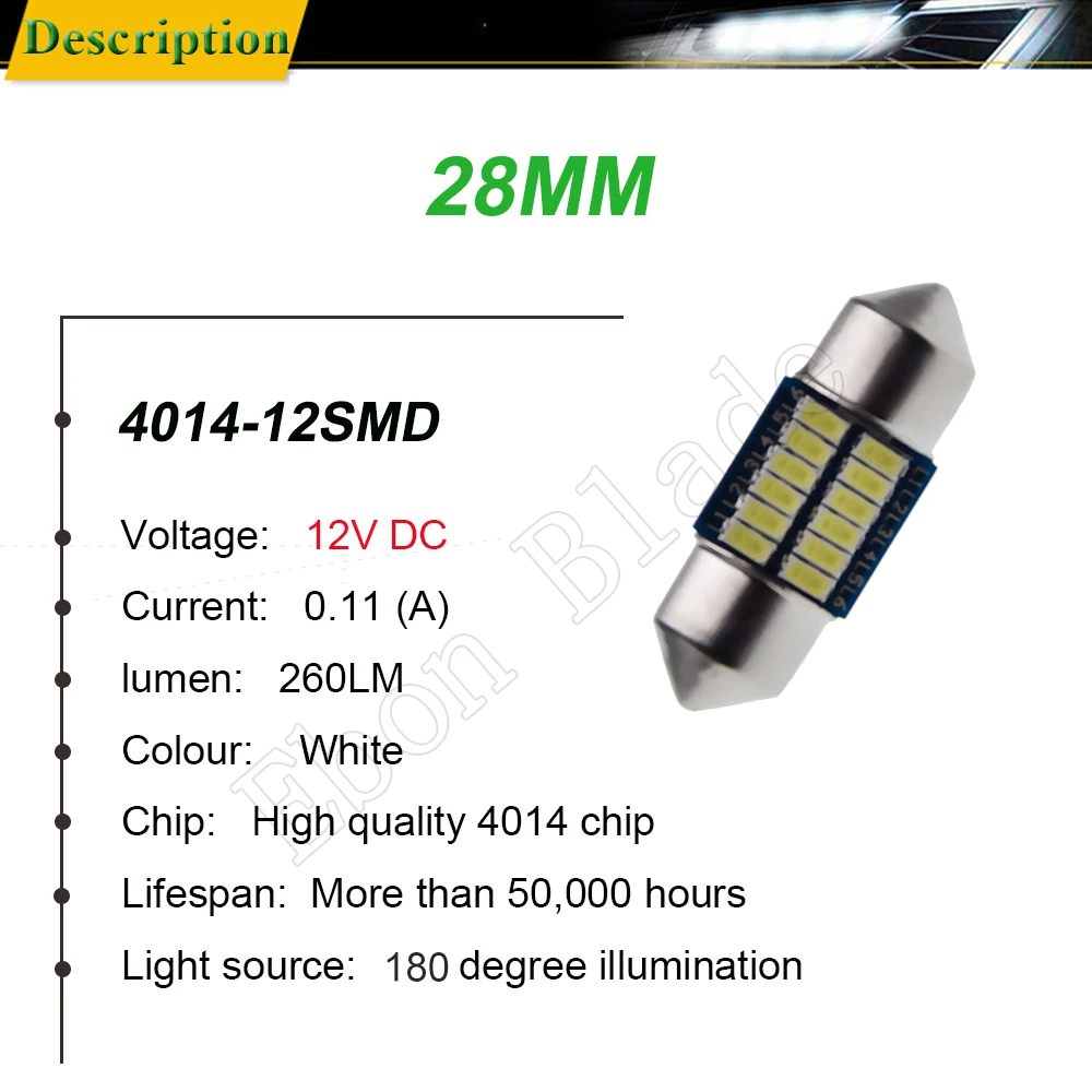 4x Белый 4014 SMD 28 мм 31 в диаметре фестон Светодиодная лампа 12 6614F 6612F для салона Купол