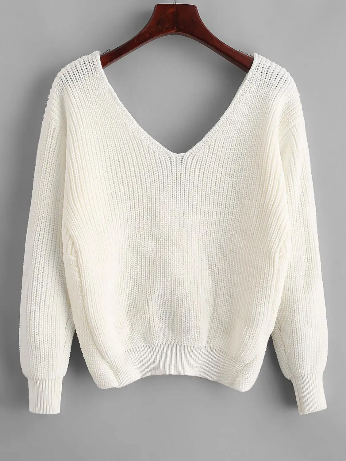 Женский свитер с асимметричным подолом ZAFUL Осенний Однотонный глубоким вырезом и