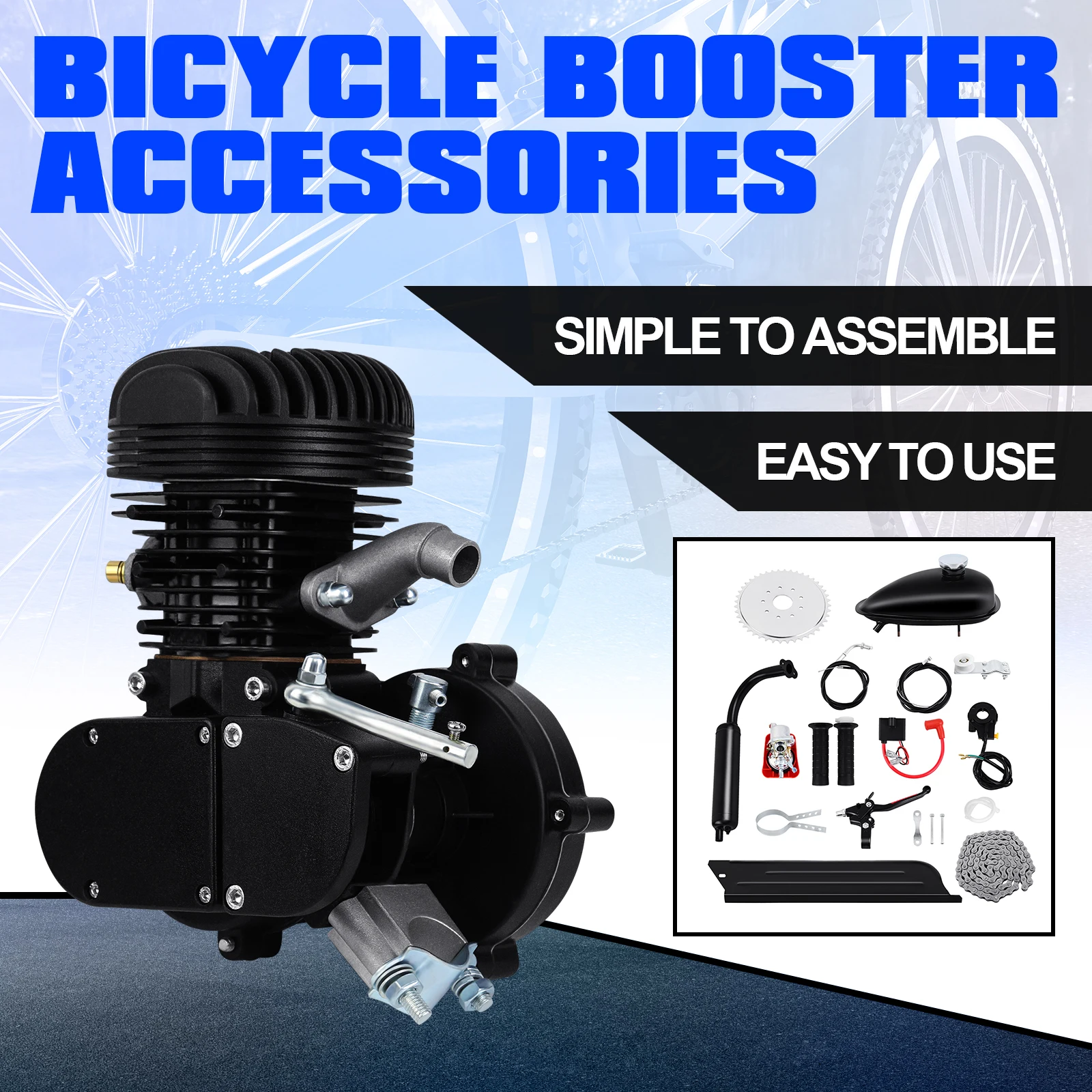 

100cc 2-Stroke Engine Motor Kit Full Set For Motorized Bicycle DIY 26" 28 Inch Bike Gas Powered Pull Start (Ships From USA)