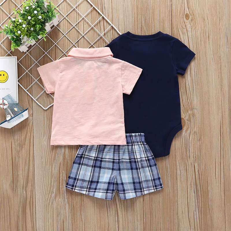 Baby Boy Cotton White T Shirts Clothes Striped O-Neck 3pcs bebes Rompers+Top+Short Pants Newborn Jumpsuits Clothing Sets |