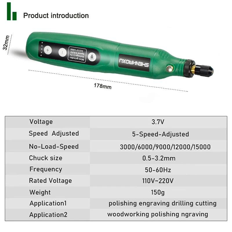 Amoladora inalámbrica, taladro eléctrico de 5 velocidades, pluma de grabado ajustable, herramienta rotativa de perforación de corte y pulido con accesorios Dremel