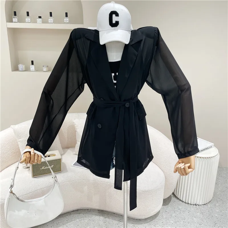 

Women's Clothing Summer 2021 Fashion Thin casual lace up suit coat New style long sleeve shirt