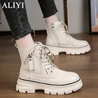 Женские Классические Ботильоны на молнии, ботинки в британском стиле на платформе с круглым носком, Размеры 35-40, осень 2021