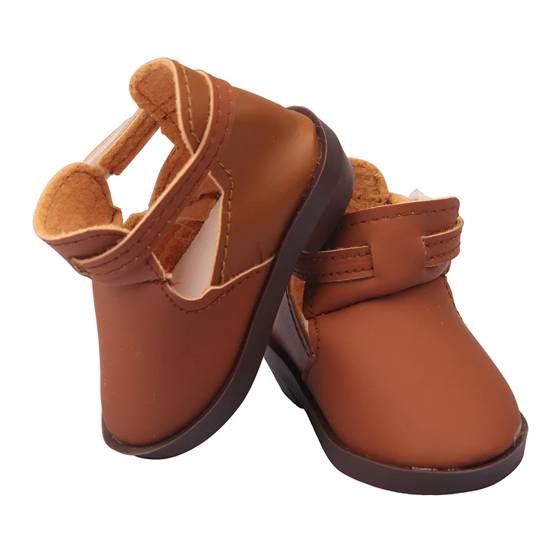 

Spring Unisex 7 Cm Long Personalized PU Red Brown Color Doll Flat-On Shoes For 43 Cm New Baby Born Dolls Accessories