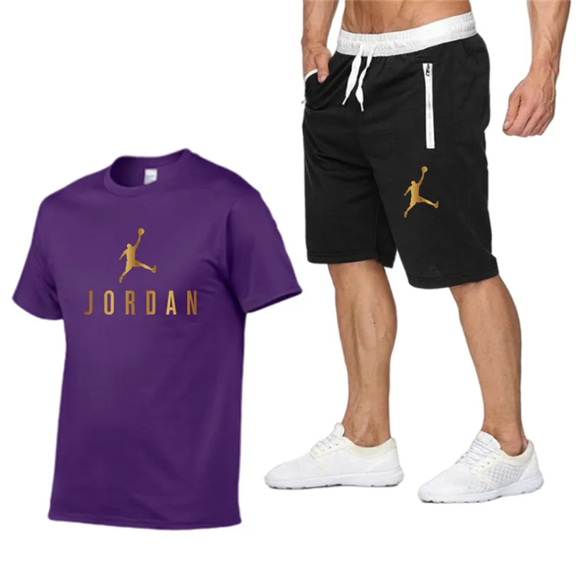 

2021 new summer men's sportswear Gym Fitness tight T-shirt Cotton + jogging shorts fashion letter print 2-piece set