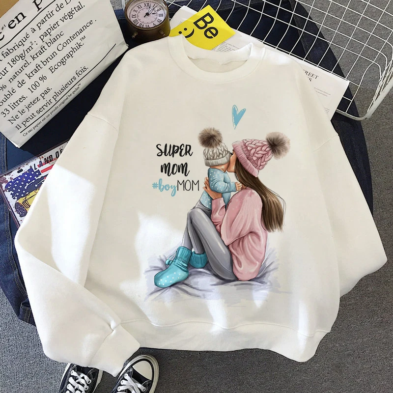 Mother And Baby Graphic Print Moletom Clothes Harajuku Aesthetic White Tops Sweetshirt 2020 New Fashion Casual Women Hoodies