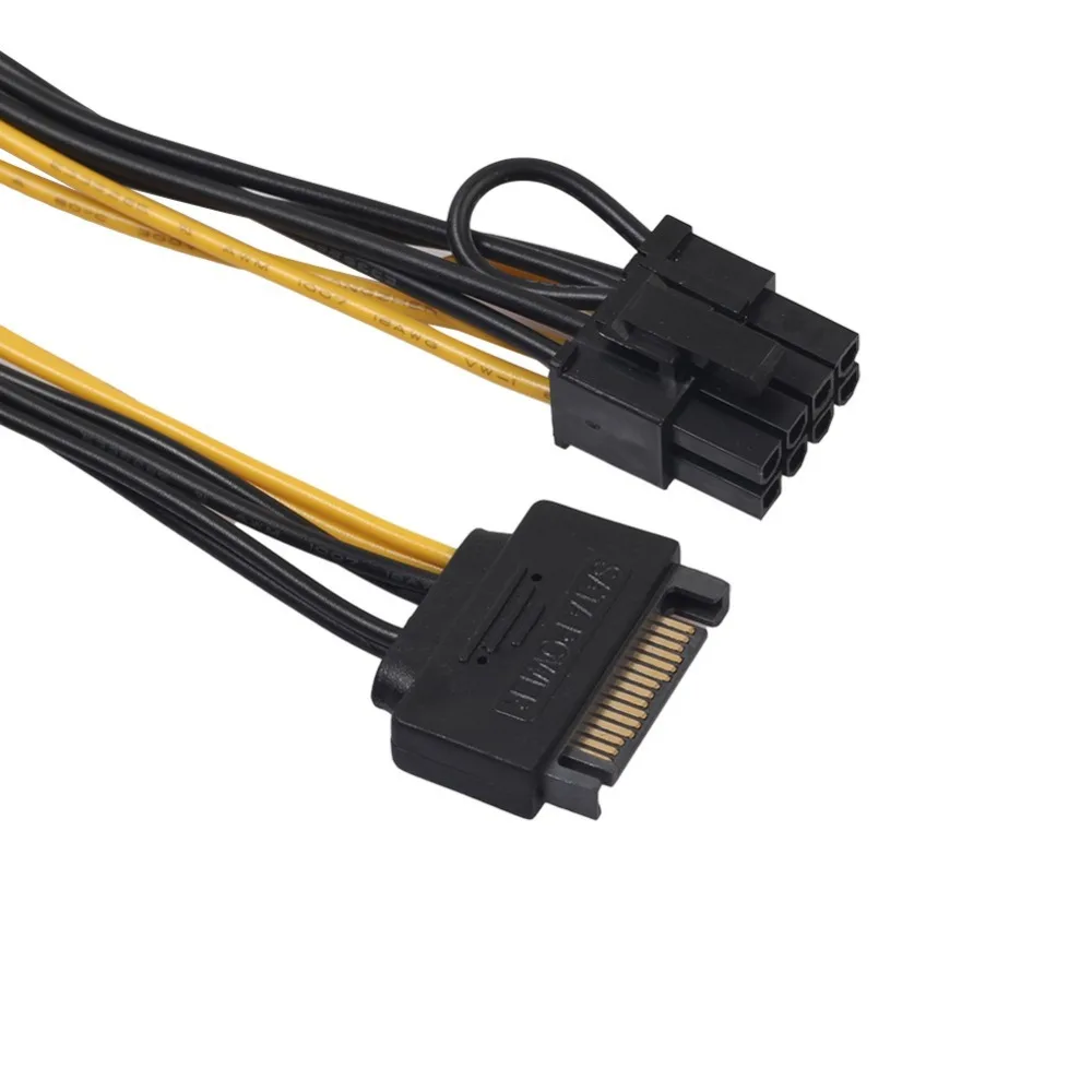 

Кабель питания PCI-E 15pin SATA папа-8 pin(6 + 2), кабель SATA 20 см, кабель с 15pin на 8 pin, провод 18AWG для графической карты