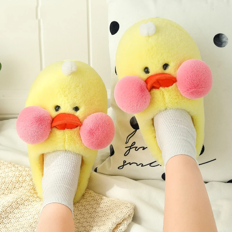 

2019 Women Winter Home Slippers Cartoon Duck Shoes Soft Winter Warm House Slippers Indoor Bedroom Lovers Woman shoes YYJ244