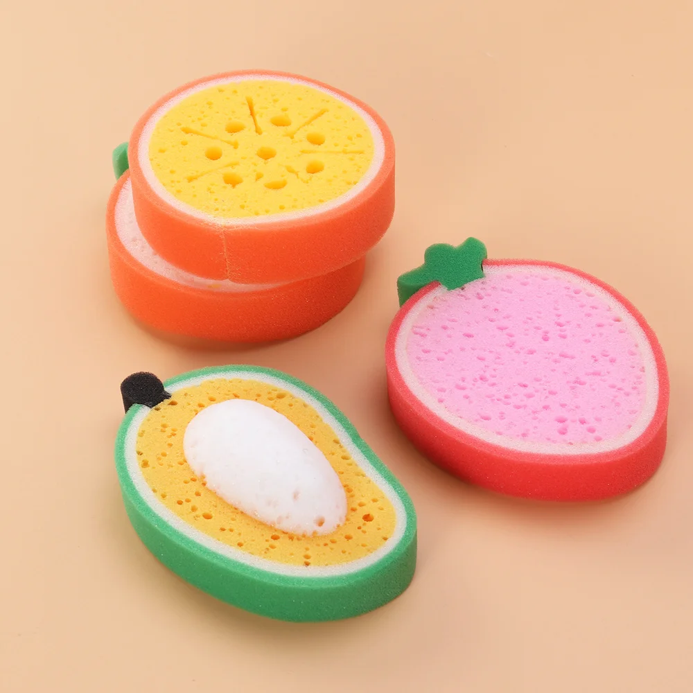 Esponja de limpieza de ducha de dibujos animados creativos, esponja de ba&ntilde;o de frutas de ducha de algod&oacute;n para ni&ntilde;os, (Kiwi, fresa, naranja y Mango), 4 Uds.-5