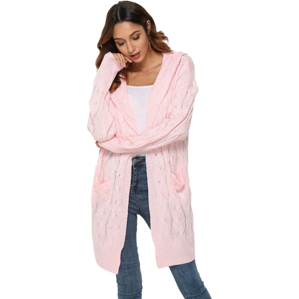 

Sweater cardigans coat jacket warming long slim solid 2020 winter clothes new knitted twist hooded sweater jacket plus size top