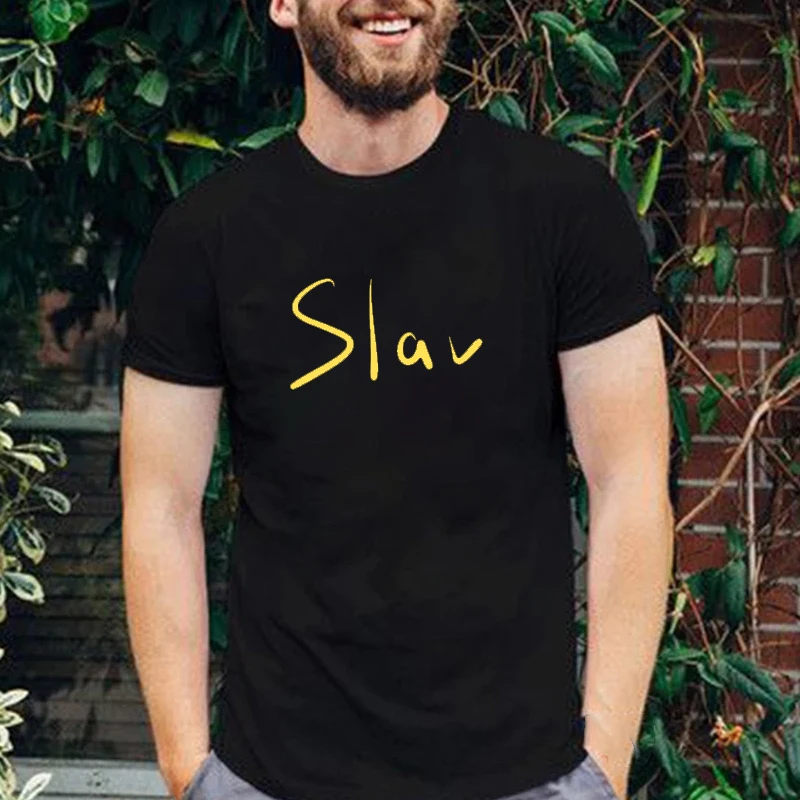 

Hand Drawn Slav Print Tshirt Comfortable Anti Wrinkle Streetwear Mens Tee High Quality 100%Cotton T Shirts O-Neck HipHop Top