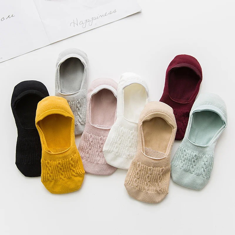 5 Pairs Breathable Women Socks Set Cotton Short Ankle Socks Pack Solid Invisible Non-slip Boat Sock Slippers Low Cut No Show