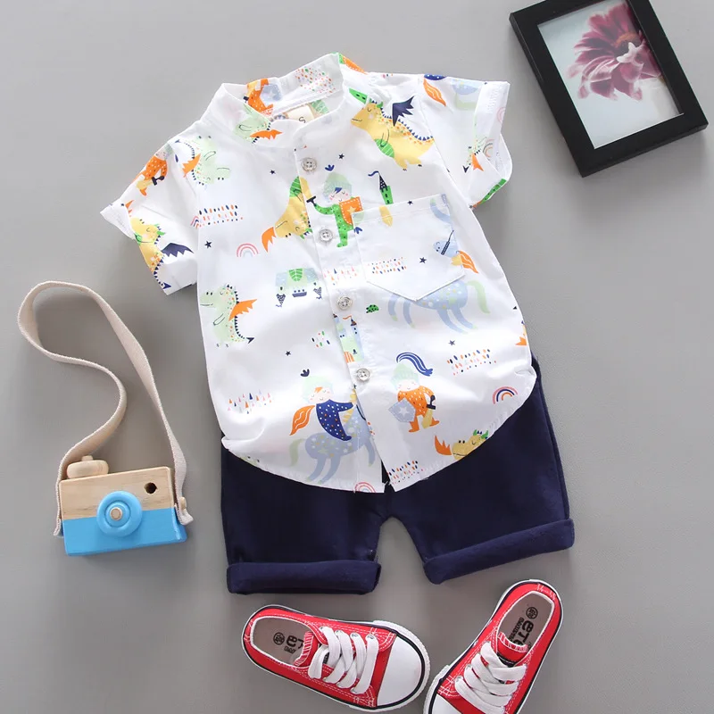 

2021 short-sleeved children's shirt boys kids suit summer single-breasted regular neck fashion kids suit casual kids clothes