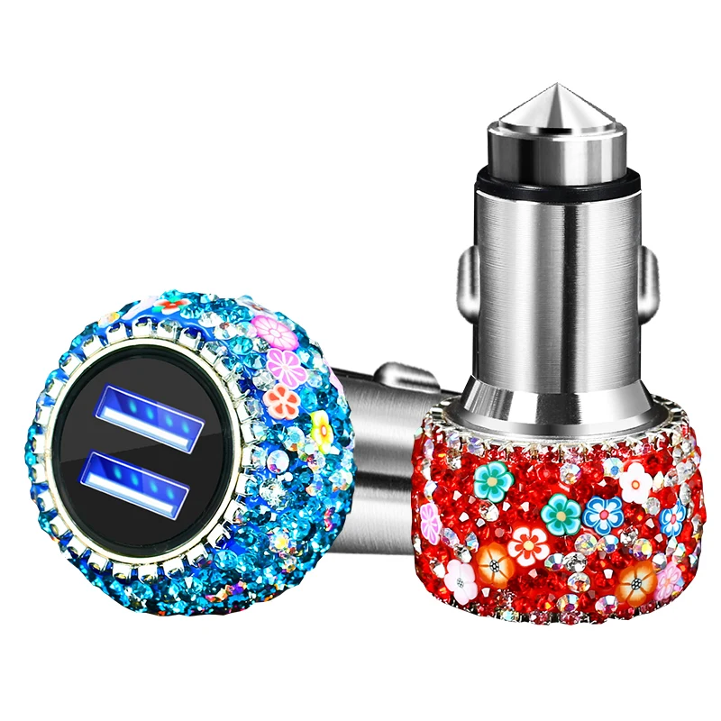 Двойное автомобильное зарядное устройство USB со светодиодным дисплеем с цветком