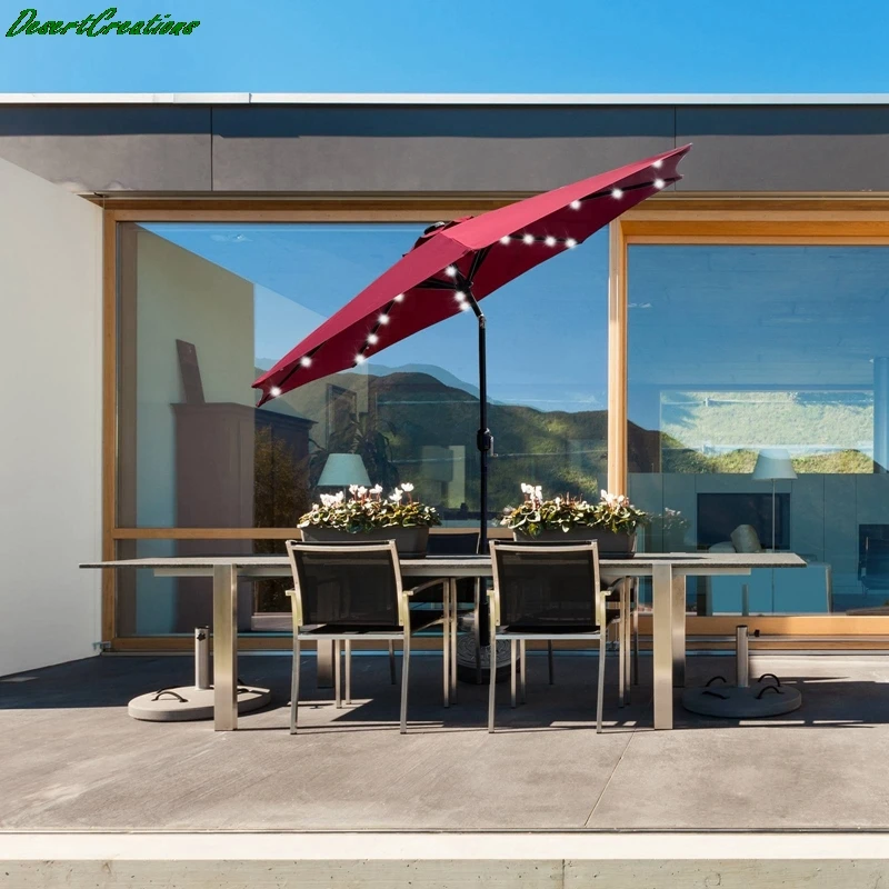 

9Ft Patio Umbrella Outdoor Solar Powered Aluminum Polyester 32 LED Lighted Umbrella With Tilt And Crank For Garden Backyard Pool