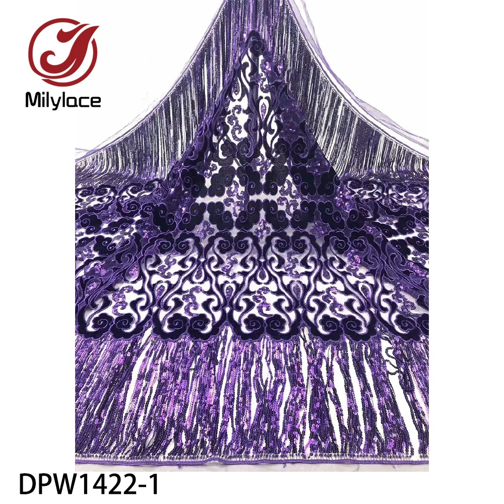 

Purple Velvet Sequins Lace Fabric 2020 High Quality Embroidered French Sequins Laces Fabrics 5 Yards/pcs for Garment DPW1422