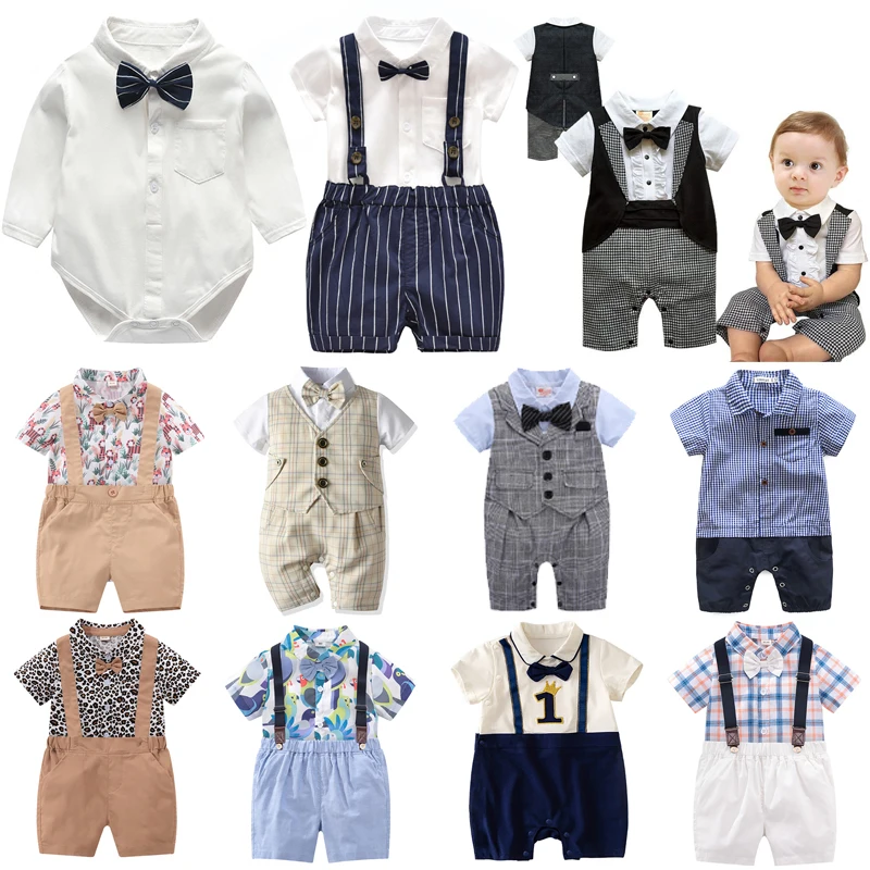 

VOGUEON Newborn Baby Boys Bow Tie Formal Shirt + Suspender Shorts Set Infant Kids Birthday Wedding Gentleman Boy Clothes Outfits