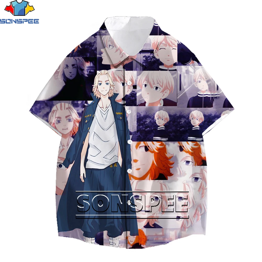 SONSPEE Adventure Anime Tokyo Revengers Manjiro Sano Cartoon Hawaiian Blouse 3D Printing Men Women Man Oversize Shirt Kid Shirts