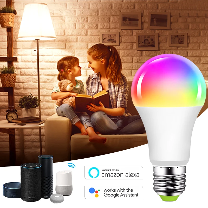 

WiFi RGB E27 LED Smart Light Bulb Colour Changing Lamp Siri Voice Control Alexa Google Home Assistant APP Remote Dimmable Bulbs
