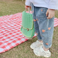 autumn trousers baby girls jeans print heart loose children jeans kids spring clothes novelty denim pants with pocket