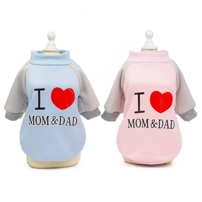 

Love Mom Dad Dog Hoodies Leisure Autumn Winter Dogs Clothes Two Legs Teddy Chihuahua Coat Print Hairy Monster Cats Clothing