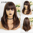 Женский парик с челкой Jonrenau, темно-коричневый парик из синтетических натуральных волн для косплея
