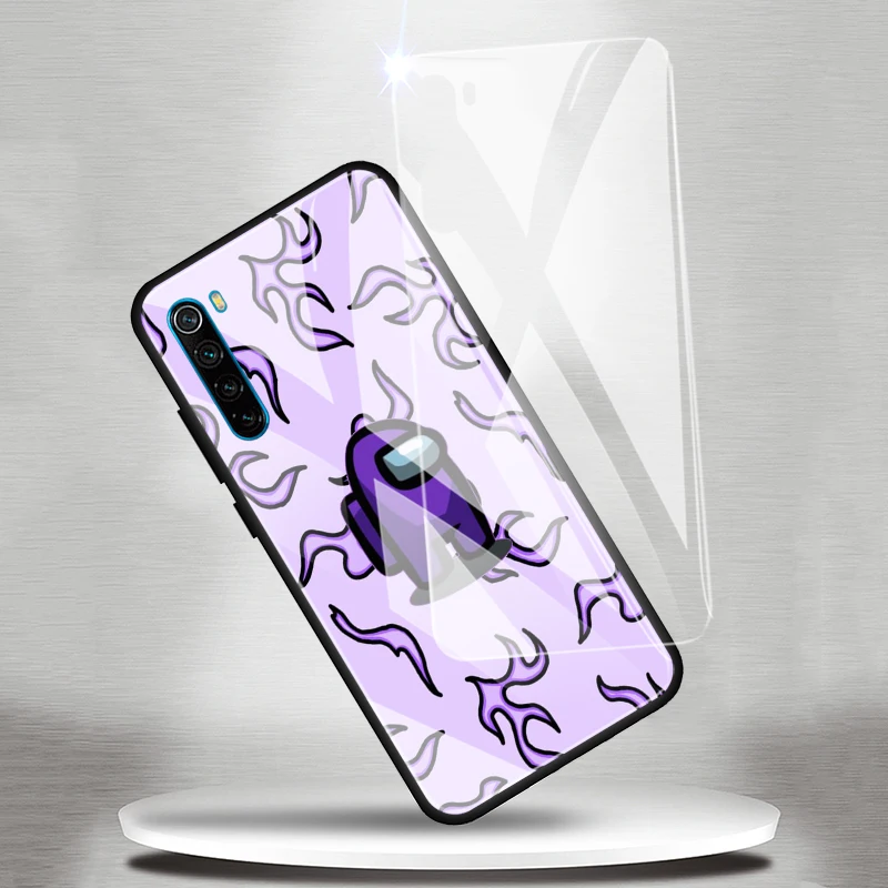

Phone Case for Xiaomi Redmi Note 9S 8T 7 8 Pro 9 10X 9A 7A 9C 9i 8A K20 K30 Pro Glass Cover Shell Fire pattern Among Us