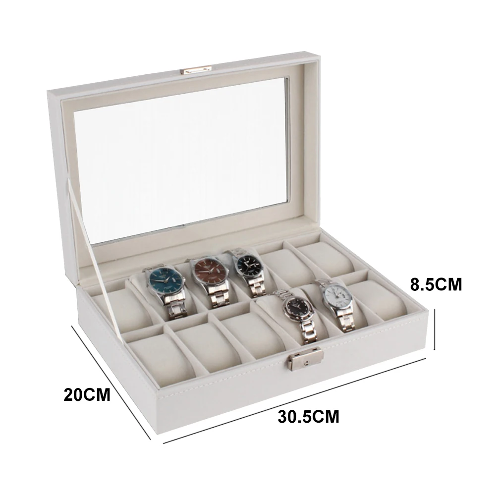 

Large Home White Durable Wooden Dustproof Gifts Case Organizer 12 Slots Storage Luxury Watch Box Display