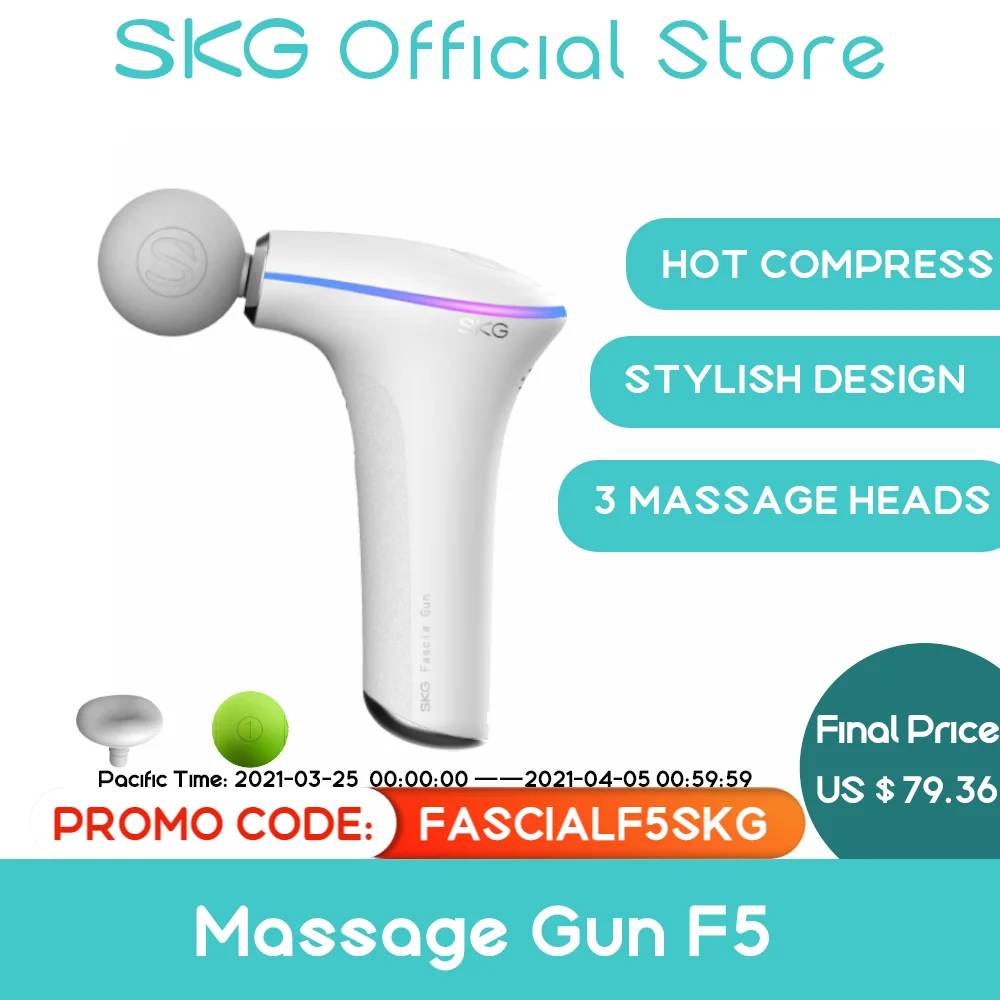

SKG Massage Gun F5 Mini 42Â°C Hot Compress High-frequency Physical Vibration Technology Anti-vibration handle 3 massage heads Hom