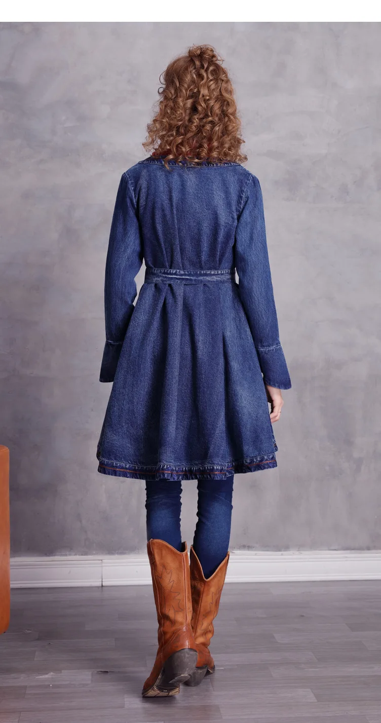 

2020 latest hot selling style new trend elegant fashion loose irregular denim cardigan retro button embroidered lace-up jacket