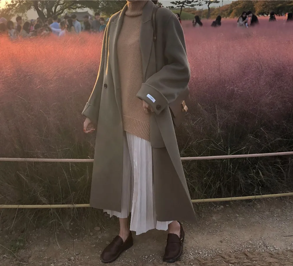 

Cashmere coat women's long 2020 autumn and winter new Korean leisure cotton padded woolen high-end woolen coat