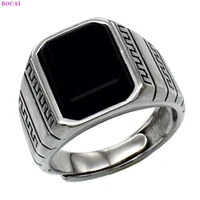 bocai 100 s925 sterling silver ring fashion classic thai silver agate hand jewelry pure argentum square gemstone rings for man