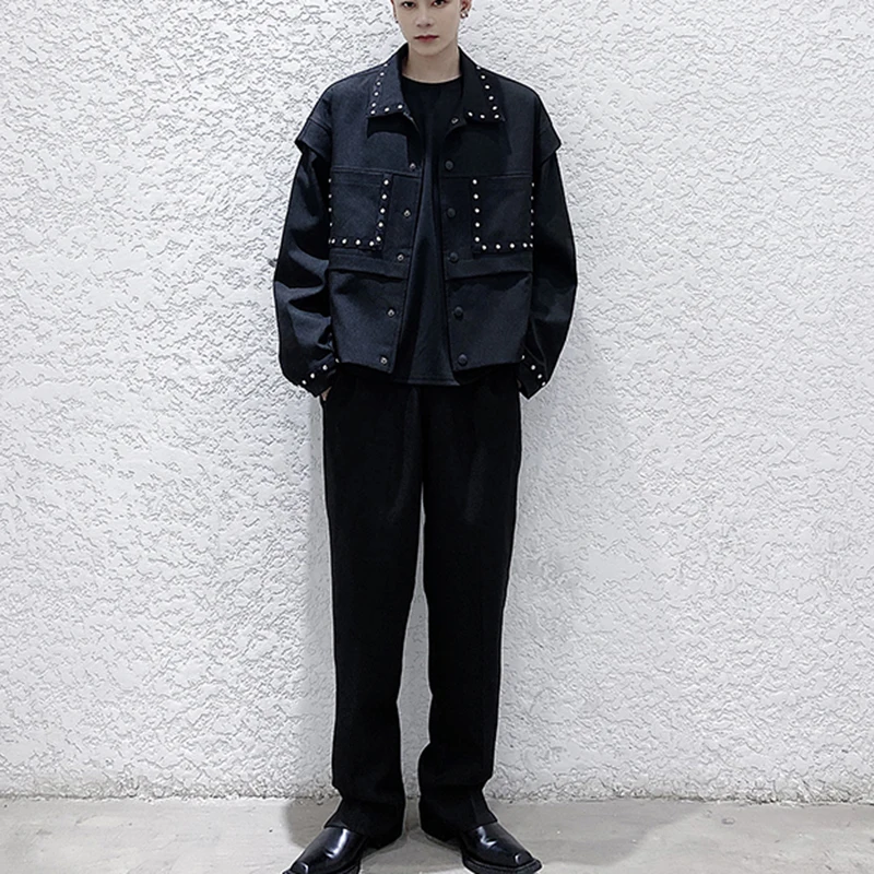 

XITAO Personalized Rivet Jacket Women Loose Plus Size Wild Autumn Winter Clothes Women Streetwear Trend Short Wild Top WJ1050